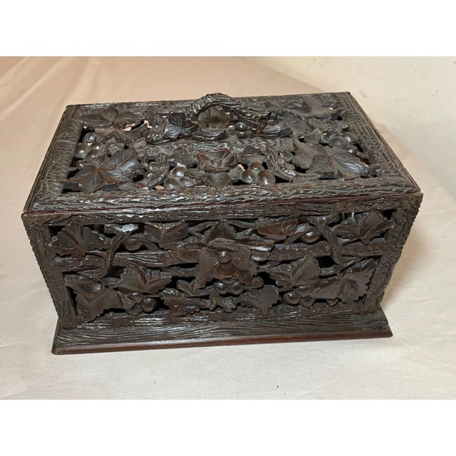 Antique Hand Carved German Black Forest Wood Reticulated Floral Dresser Box For Sale - Image 10 of 17