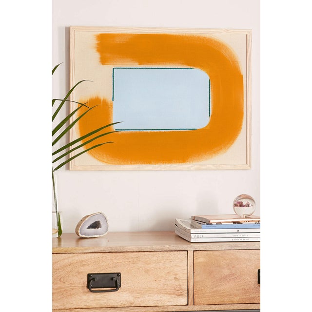 Light Blue and Mustard Yellow-Orange Modern Art Print, 24 X 30 Print in Wood Frame For Sale - Image 4 of 5