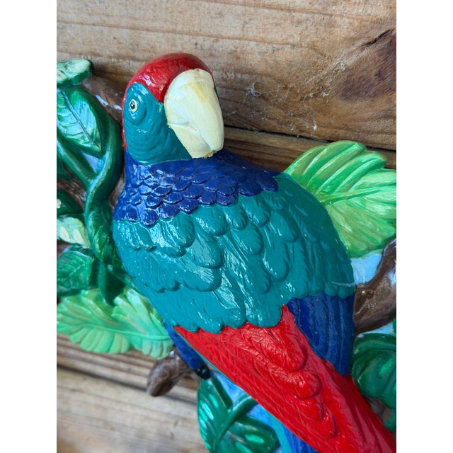 Green Vintage Tropical Parrot & Toucan Ceramic Wreath Wall Sculpture For Sale - Image 8 of 12