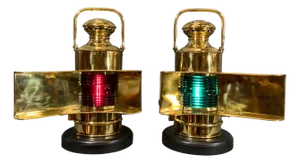 Pair of Solid Brass Ships Port and Starboard Lanterns