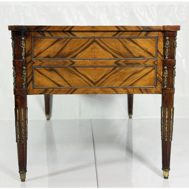 Antique Italian Louis XVI Walnut Bronze Leather Partner’s Writing Desk For Sale - Image 9 of 18