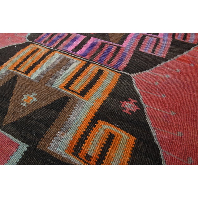 1970s Vintage Handmade Wool Cotton Red Runner Rug For Sale - Image 10 of 11
