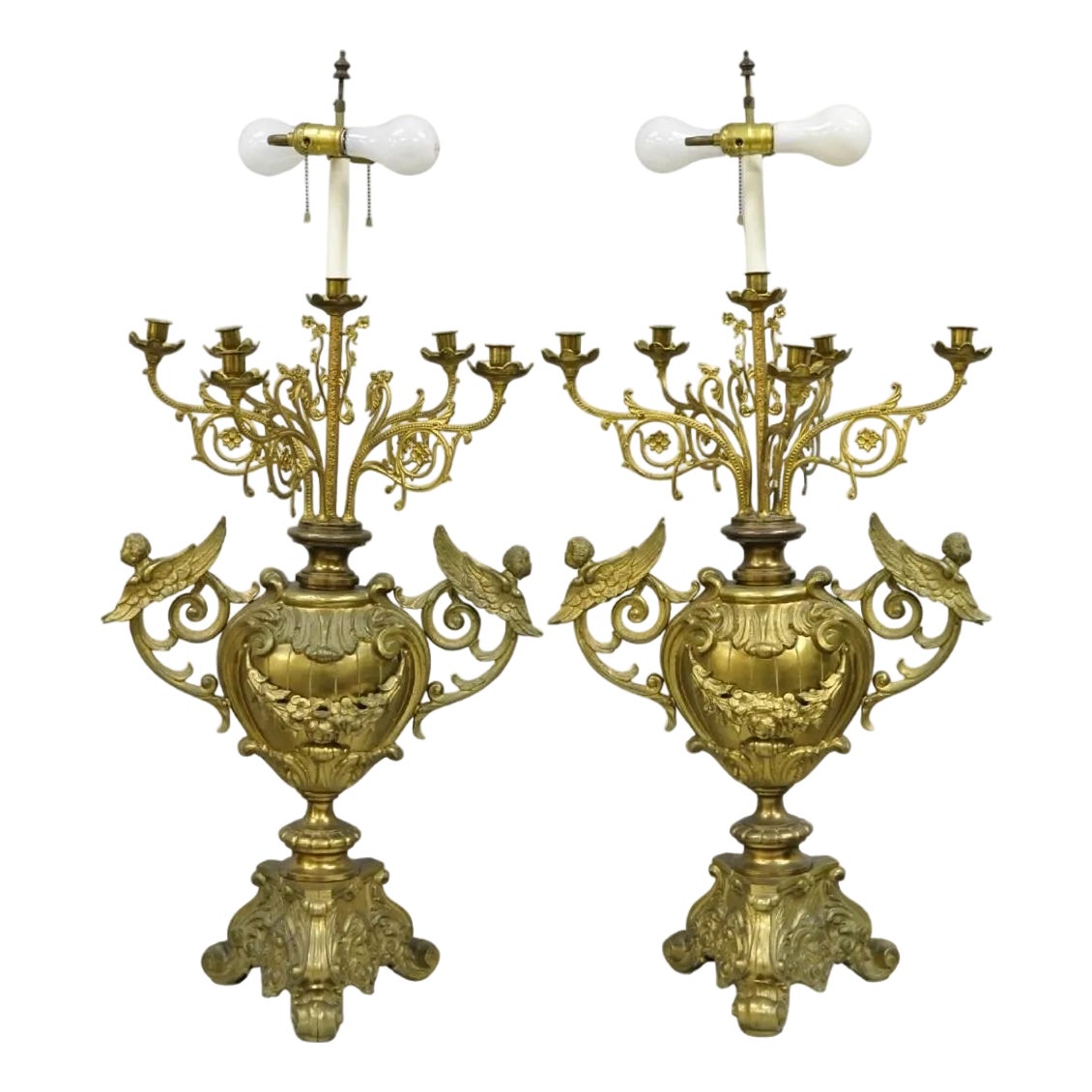 Large Antique French Rococo Louis XV Figural Cherub Bronze Candelabra ...