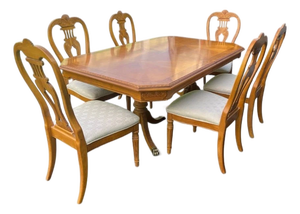 Vintage Wood Dining Table and Six Dining Chairs