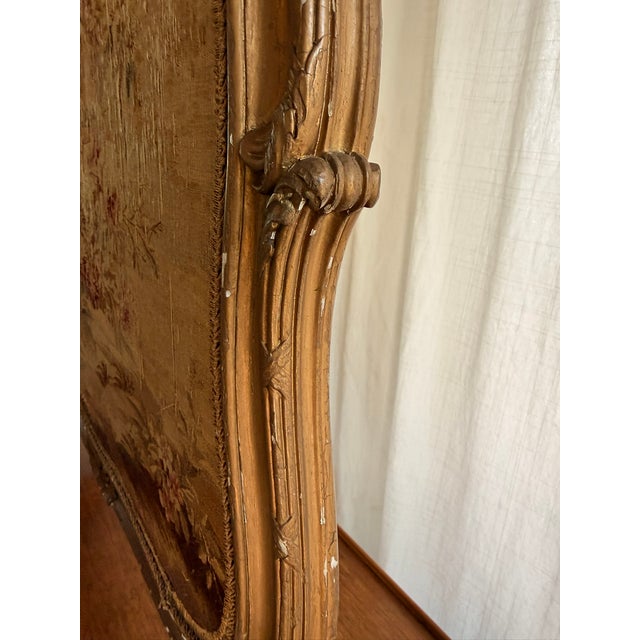 Antique 19th C French Louis XV Revival Gilt Wood & Woven Tapestry Fire Screen For Sale - Image 9 of 12