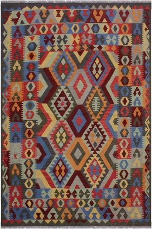 Shabby Chic Kilim Red Hand-Woven Wool Rug -5'9" X 7'9"