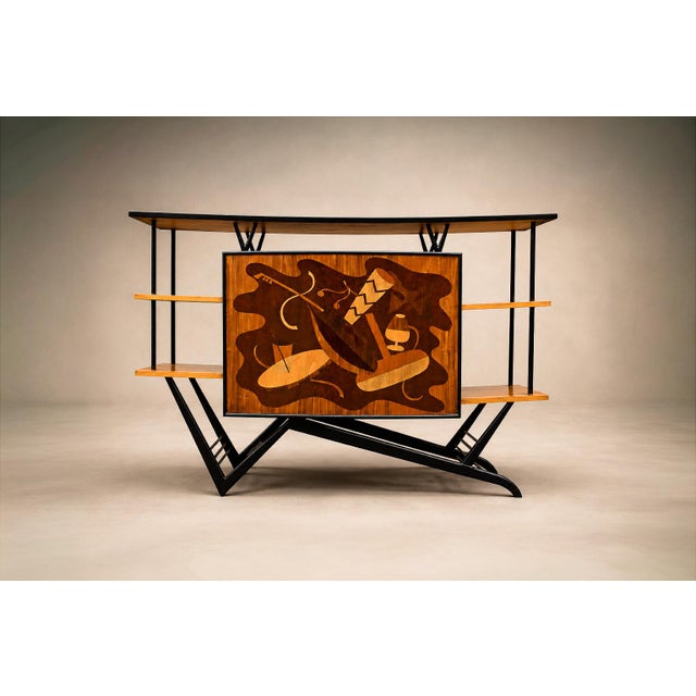 Brazilian Modern Bar in Imbuia, Roxinho and Pau Marfim With Party Motif Marquetry, Brazil, 1950s For Sale - Image 13 of 18