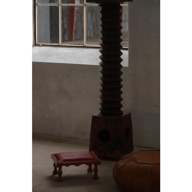 Mid-Century Danish Carved Oak Ottoman with Red Leather Seat, 1950s For Sale - Image 11 of 16