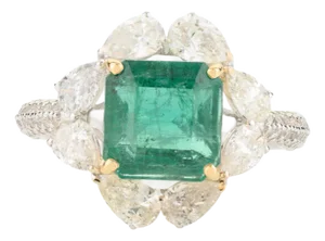 Statement Natural Square Cut Emerald Cocktail Ring in 18k Gold Size 7