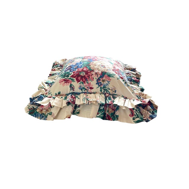 Early 21st Century Ralph Lauren Allison Floral Double Ruffle Custom Pillow. Down Fill. For Sale - Image 5 of 8