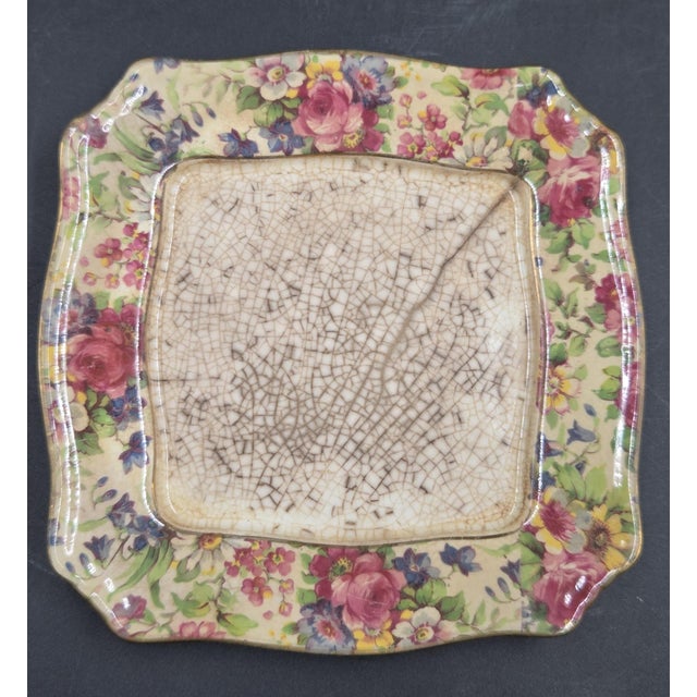 Vintage c.1934-1960"A"STAMP on Back Royal Winton Grimwades Square Cheese/Butter Dish With Domed Lid and Gold Trim For Sale - Image 13 of 18