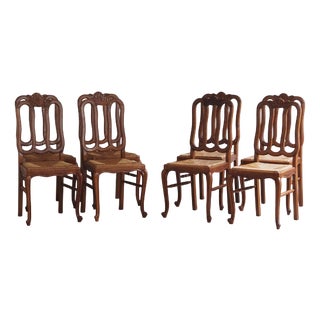 Vintage French Dining Chairs with Woven Seats, Set of 8 For Sale