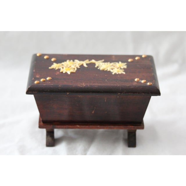 Rustic Edelweiss Decor Wood Jewelry Box, 1970s For Sale - Image 3 of 17