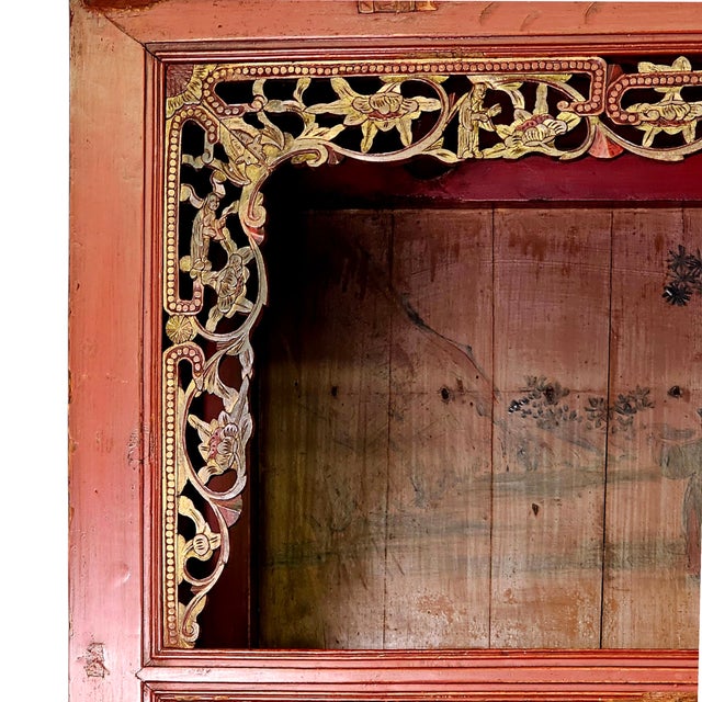 Antique Chinese Red Lacquer Scholar Cabinet With Carved Fretwork, 75.5", Late Qin G / Early Republic For Sale - Image 4 of 18