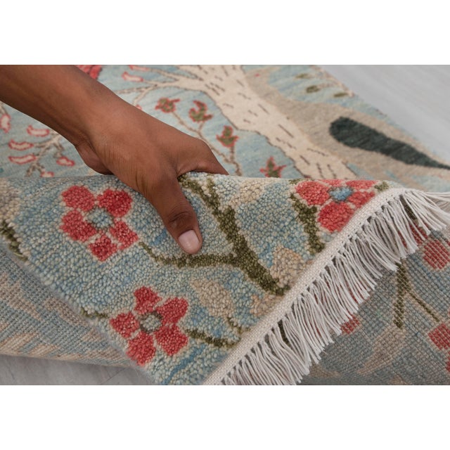 2.6x12ft. Light Blue Peacock Bird Garden Hand Knotted Wool Rug For Sale - Image 17 of 17
