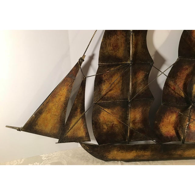 20th Century Brutalist Brass Metal Sailing Ship Wall Art Chairish