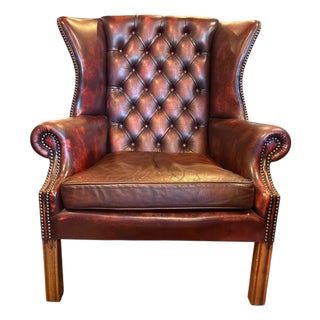 Chesterfield Wingback Chair in Red Leather For Sale