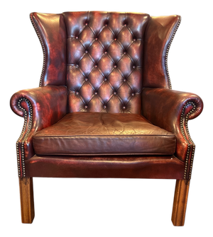 Chesterfield Wingback Chair in Red Leather
