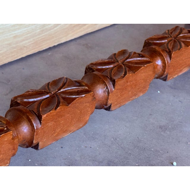 Brown 19th Century Catalan Spanish Carved Walnut Console Sofa Table, Four Drawers For Sale - Image 8 of 18