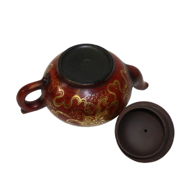 Chinese Zisha Clay Red Golden Scenery Teapot Display For Sale - Image 5 of 7