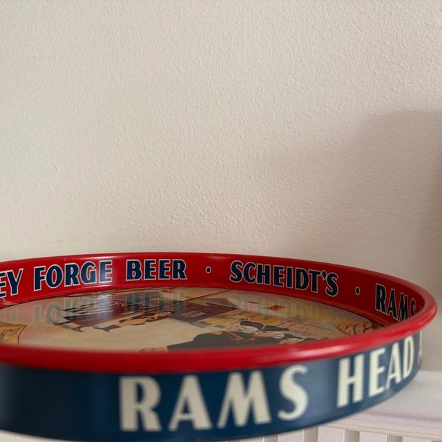 Red Vintage Scheidt’s Valley Forge Beer Platter Depicting Washington’s HQ For Sale - Image 8 of 9