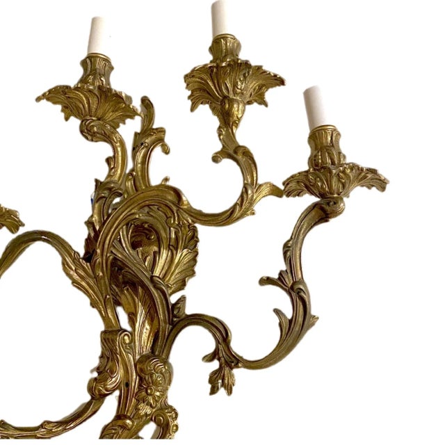 19th Century 19th Century French Rococo 5 Arm Wired Wall Sconces - A Pair For Sale - Image 5 of 11