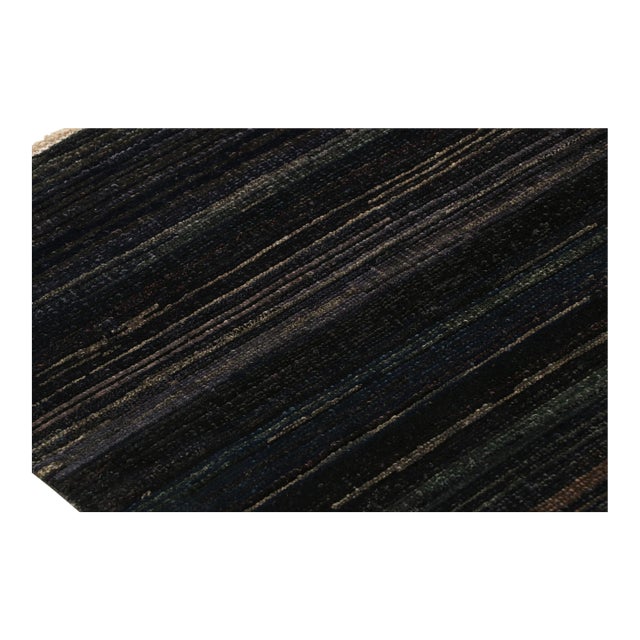 Rug & Kilim’s Modern Textural Rug in Dark Blue and Grisailles Stripes and Striae For Sale