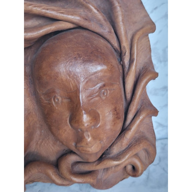 Late 20th Century Italian Sculpted Leather Mask Wall Hanging For Sale - Image 4 of 11