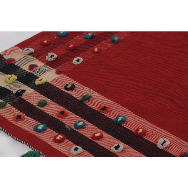 Tribal Vintage Persian Kilim, Crimson Red Open Field With Vibrant Borders - Rug & Kilim For Sale - Image 3 of 8