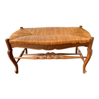 Vintage French Provincial Weaved Rush Bench For Sale