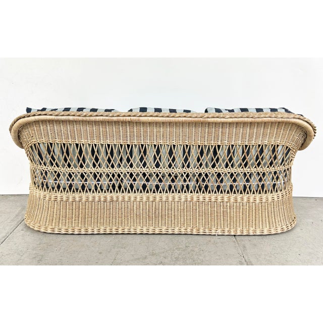 Henry Link Mid 20th Century Henry Link Rattan Sofa With New Sunbrella Upholstery and Cushions For Sale - Image 4 of 13