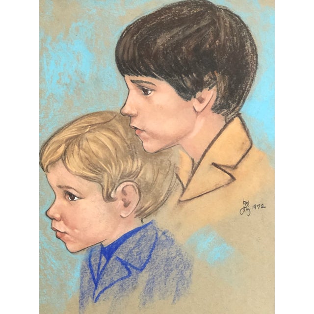 1972 Original Pastel Portrait of Two Brothers, Framed For Sale In Baltimore - Image 6 of 8