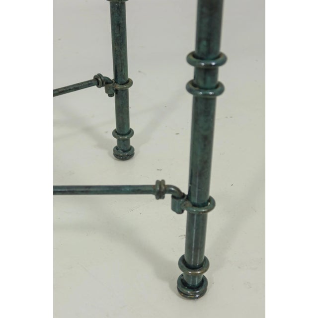 1990s Iron Base Green Finish Glass Top Console Table For Sale - Image 5 of 8