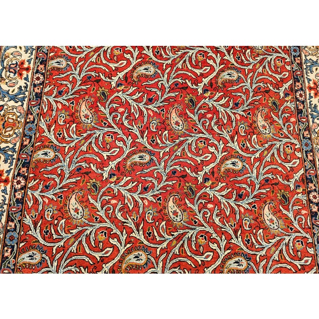 Vintage Persian Qum Area Rug, Hand-Knotted Wool, Allover Paisley & Vine Pattern, 5x7, Red & Ivory For Sale - Image 12 of 18