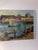 1960s Vintage Signed Maritime Habor Oil Painting Harbor Scene With a Boat For Sale - Image 5 of 12