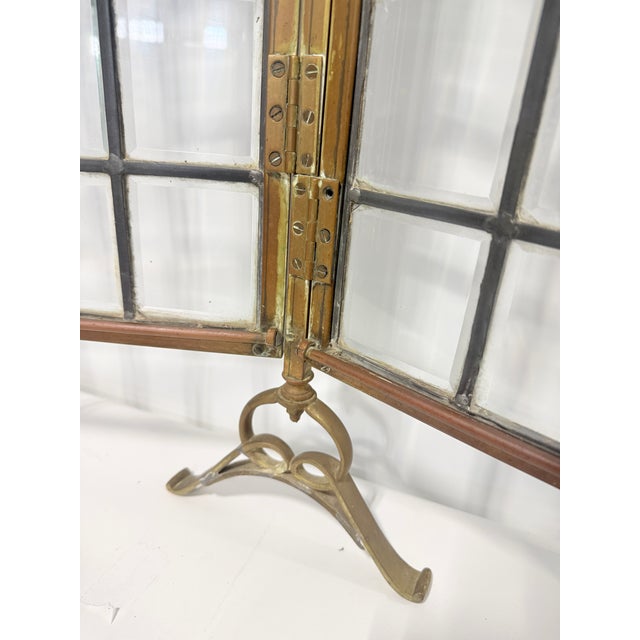 Unusual Edwardian Brass and Beveled Glass Folding Fire Screen, Late 19th C For Sale - Image 14 of 14