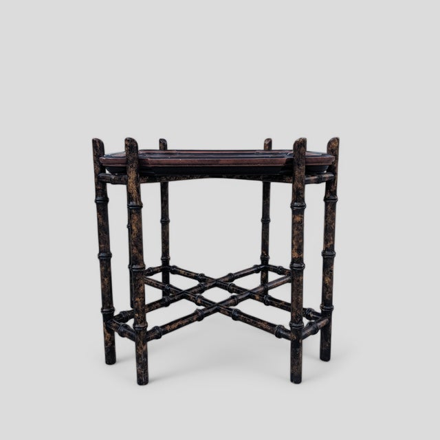 Vintage Chinoiserie Scalloped Tray Table With Tortoiseshell Faux Bamboo Base Made by Baker Furniture For Sale In Charlotte - Image 6 of 10