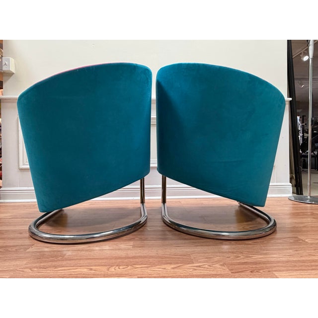 Mid-Century Modern 1980s Postmodern Multicolored Microfiber Armchairs by Møremøbler – A Pair For Sale - Image 3 of 8