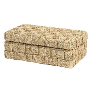 Natural Abaca Rope Hinged Box- Suede Interior 10.75" x 6.5" x 4" For Sale
