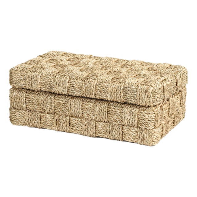 Natural Abaca Rope Hinged Box- Suede Interior 10.75" x 6.5" x 4" For Sale