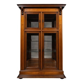 Antique Marquetry Display Cabinet with Glass Doors For Sale