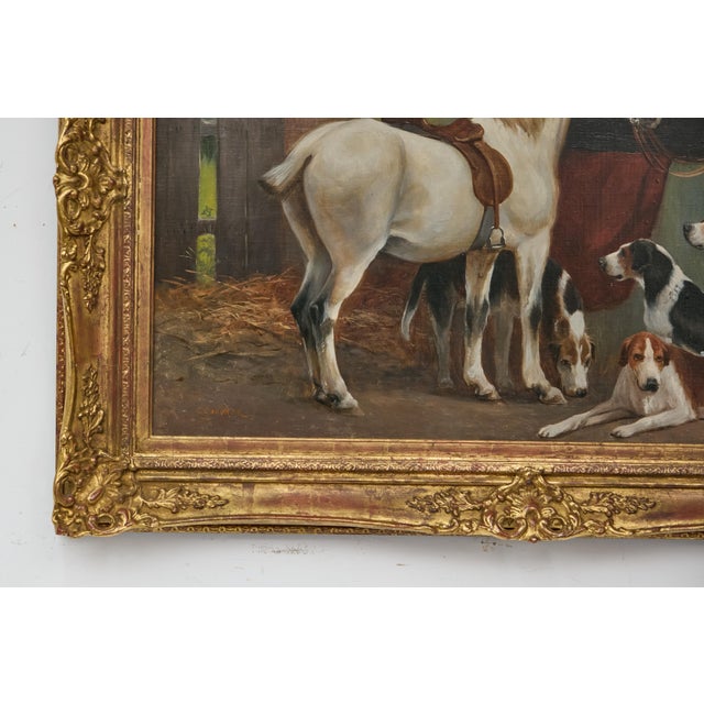 Brown 19th Century English Horse and Hound Oil Painting in Frame, Signed C. Goddard For Sale - Image 8 of 12