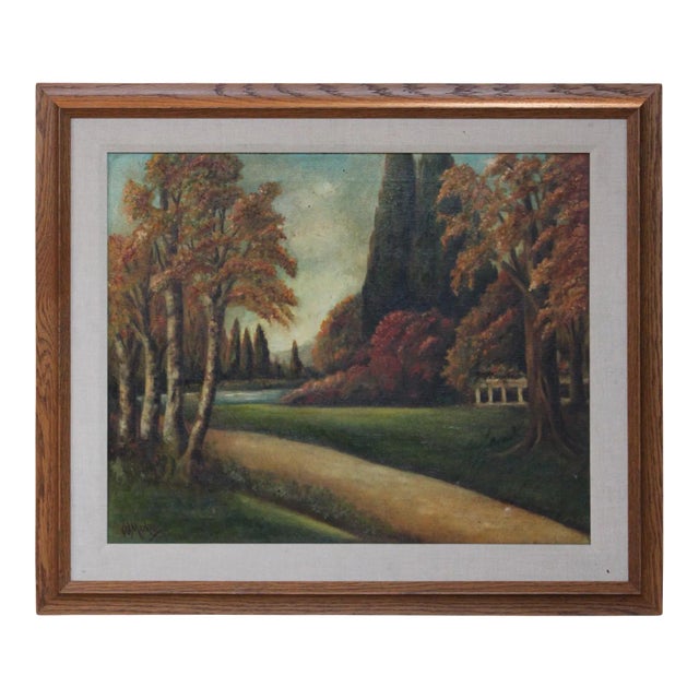 W. Markell Fall Landscape with Pathway Oil Painting 1930's For Sale