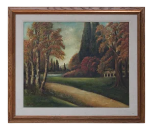 W. Markell Fall Landscape with Pathway Oil Painting 1930's