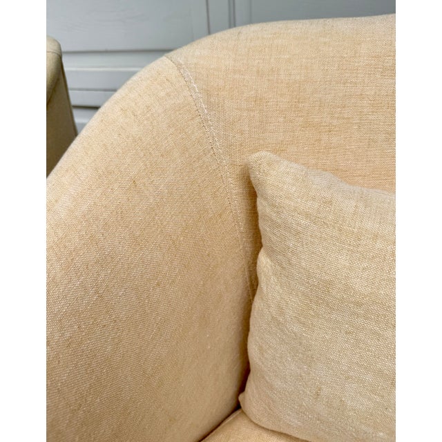Baker Furniture Company Pair of Vintage Curved Barrel Chairs in Pale Apricot Linen Blend For Sale - Image 4 of 16