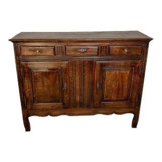 Antique French Provincial Solid Oak Buffet With Three Drawers, Circa 1900 For Sale