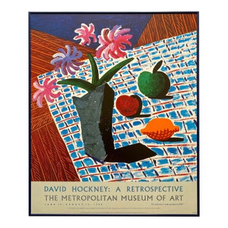 David Hockney Vintage 1988 Lithograph Print Framed Museum Exhibition Poster " Still Life With Flowers " 1987 For Sale