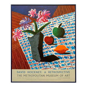 David Hockney Vintage 1988 Lithograph Print Framed Museum Exhibition Poster " Still Life With Flowers " 1987