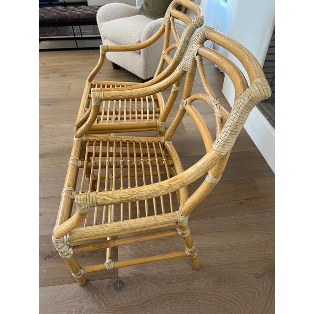 McGuire Pair of Vintage McGuire Bamboo & Leather Arm Chairs For Sale - Image 4 of 14