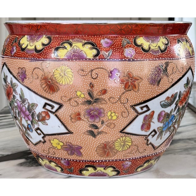 Vintage Moriage Gilt Chinese Fish Bowl Cache Pot For Sale - Image 10 of 14